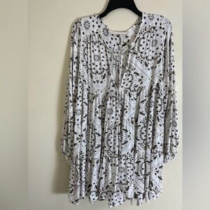 Jen's Pirate Booty Blue Gem Babydoll Dress Antique White Sz M Beachcore